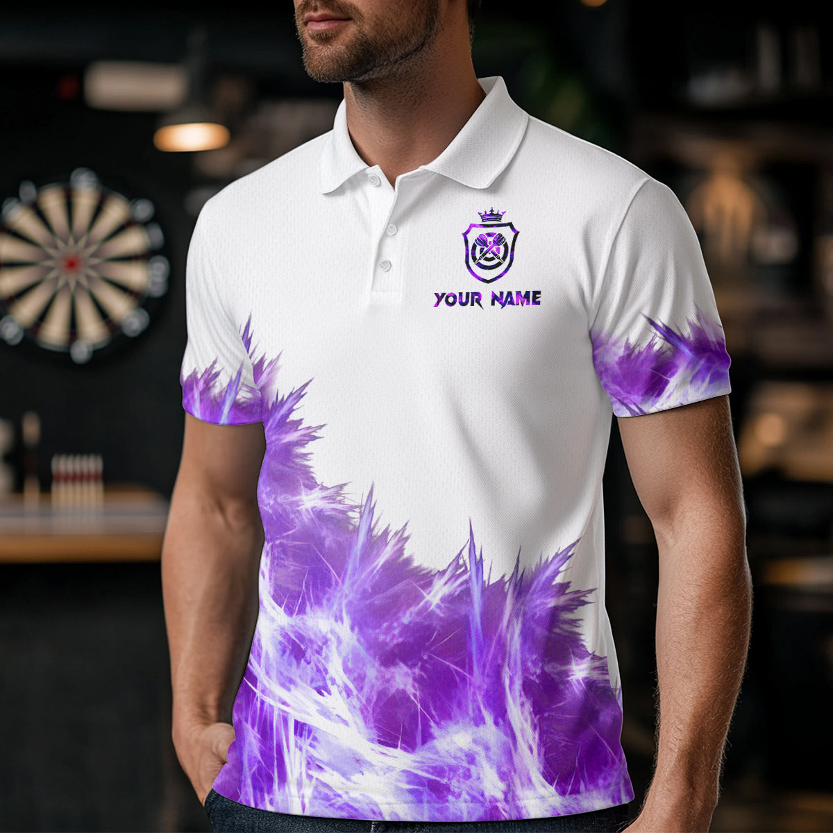 Purple Icy Light White Darts Polo & Quarter Zip Custom Dart Shirts For Men Team Darts Jerseys TDM3684