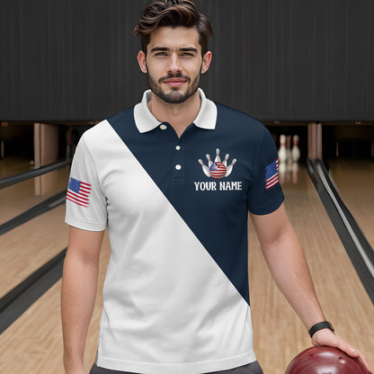 American Flag Bowling Shirts Blue&White Bowling Jersey for Men Women Bowling Jersey MBL34