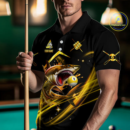 Yellow 9 Ball Pool Billiard Shark Polo & Quarter Zip For Men Custom Team League Billiard Jerseys TDM4475