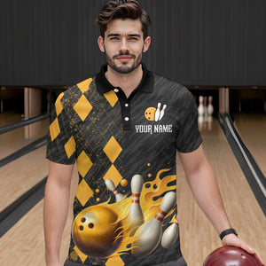 Flame Yellow Bowling Team Shirt Custom Bowling Jersey for Men Women Flame Polo Shirt QZT679