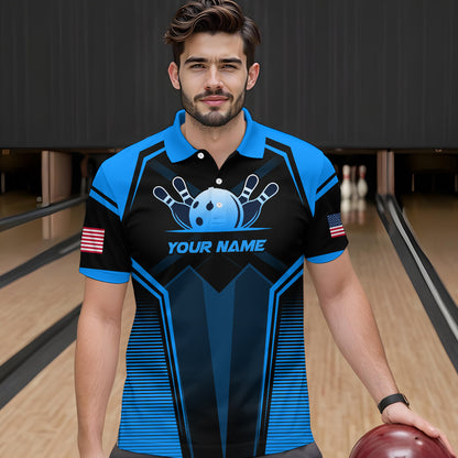 Custom Blue Bowling Jersey for Men Bowling Team Shirts Bowling Uniform Polo & 1/4 Zip HNT158