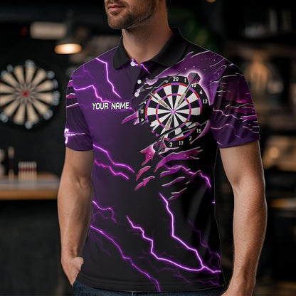 Personalized Thunder Lightning Eagle Purple Darts Shirt Polo & Quarter Zip For Men Dart Team Jersey TDM3578