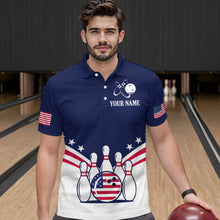 Load image into Gallery viewer, Patriotic Blue Bowling Shirt for Men Women Team Custom Bowling Polo &amp; 1/4 Zip Shirt MBL30