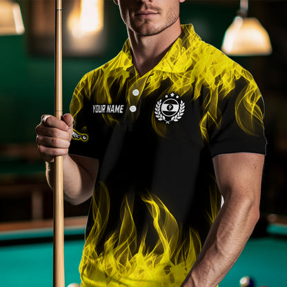 Personalized Yellow Flaming Billiard Jerseys 9 Ball Pool Billiard Shirts for Men Team Polo & 1/4 Zip Shirt NNT32