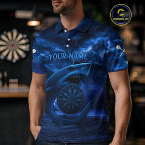 Men's Custom Darts Shirt - Cobalt Lightning Shark In Ocean With Dartboard And Arrow NYN0330