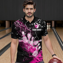 Load image into Gallery viewer, Custom Pink Lightning Bowling Shirts for Men Women Team Bowling Polo &amp; 1/4 Zip MBL80