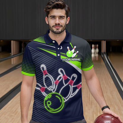 Custom Green&Blue Bowling Shirts for Men Women Team Bowling Polo & 1/4 Zip Shirt MBL41