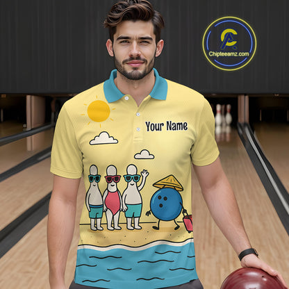 Summer Bowling Shirt Custom Polo Bowling Jersey Funny Bowling Pins and Ball QZT695