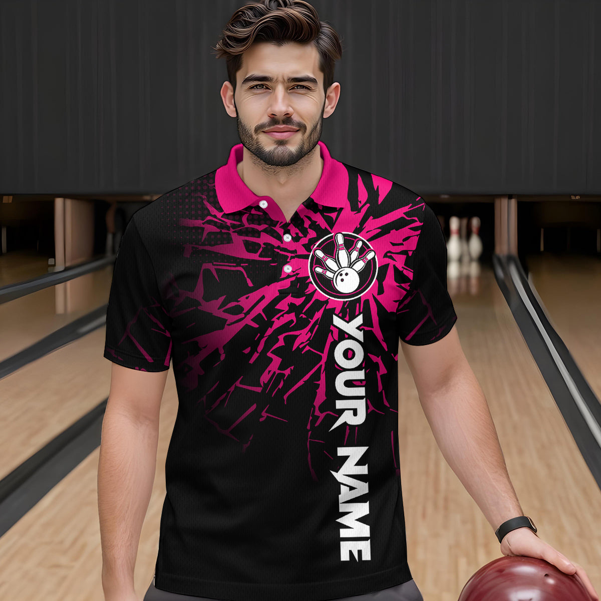 Custom Pink Bowling Shirts Funny Bowling Jersey for Men Women Team Polo&1/4 Zip MBL44