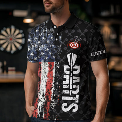 Grunge Vintage American Flag Custom Retro Dart Shirts For Men, Pride Team Patriotic Dart Jerseys TDM3693