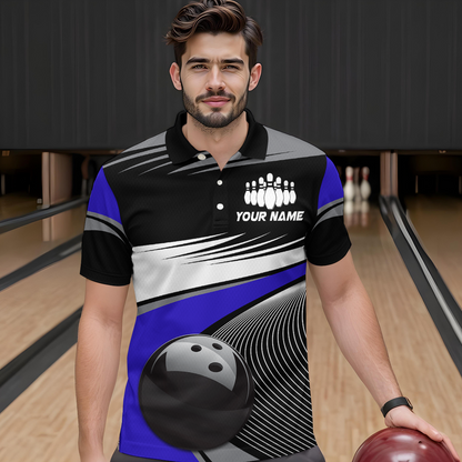 Black&Blue Bowling Shirt for Men Women Team Custom Bowling Polo & 1/4 Zip Shirt MBL43