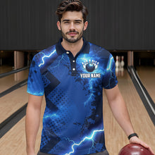 Load image into Gallery viewer, Thunder Lightning Bowling Shirt Blue Bowling Jersey Men Women Team Bowling Shirts MBL64