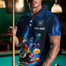 Load image into Gallery viewer, Blue Flaming Billiards Shirt 8 Ball Billiards Shirt Men Polo Shirts &amp; 1/4 Zip NNT09
