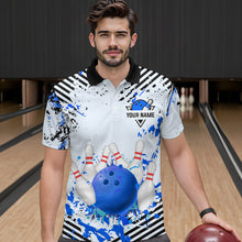 Load image into Gallery viewer, Blue Bowling Shirts Custom Watercolor Bowling Jersey for Men Women with Team Name MBL53