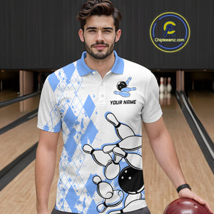 Blue Vintage Bowling Custom Men Bowling Shirt Polo & Quarter-Zip Bowling Team Jerseys HNT68