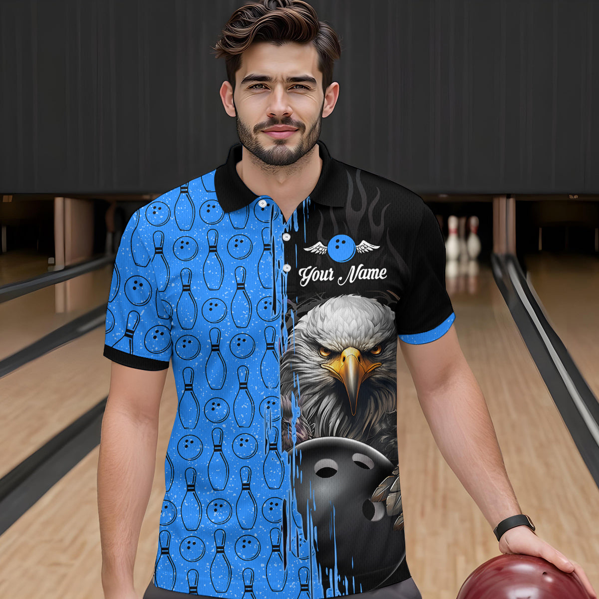 Blue Eagle Bowling Custom Men Bowling Shirt Polo & Quarter-Zip Bowling Team Jerseys HNT49
