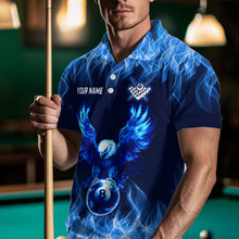 Load image into Gallery viewer, Personalized Blue Eagle Flaming 8 Ball Pool Bliiard Polo &amp; 1/4 Zip, Billiard Shirt for Men Team NNT36