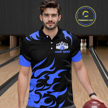 Load image into Gallery viewer, Black and Blue Flame Bowling shirts for Men Custom team bowling jerseys, mens bowling apparel NQS10267