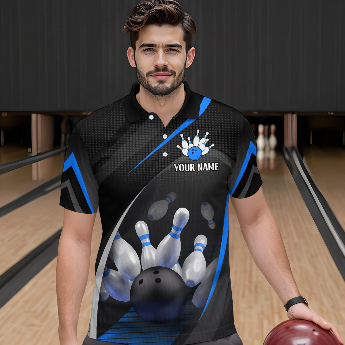 Blue Bowling Shirts for Men Women Team Custom Bowling Polo & Quarter Zip Shirt MBL71