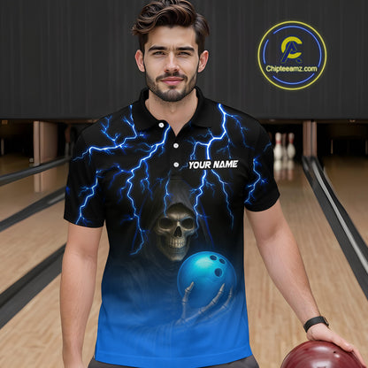 Custom Blue Thunder Skeleton Bowling Jersey for Men Bowling Polo & 1/4 Zip Bowling Team Shirts HNT108