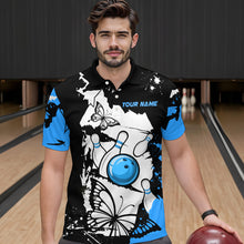 Load image into Gallery viewer, Custom Blue Butterflies Bowling Shirt for Men Women Team Bowling Polo&amp;Quater Zip MBL76