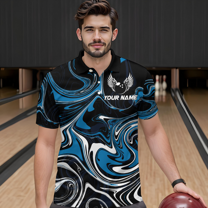 Personalized Bowling Shirt for Men and Women Bowling Team Jersey Blue Polo Shirt QZT601