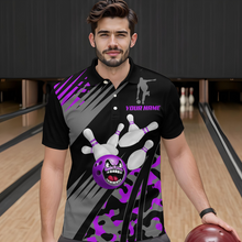 Load image into Gallery viewer, Personalized Purple Crazy Bowling Shirt Polo Bowling Jersey Bowling Outfit QZT609
