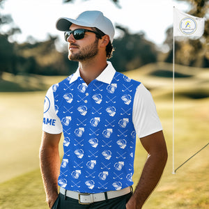 Blue and white golf pattern Mens Golf polo shirts custom name golf beer outfit men golf clothes NQS9856