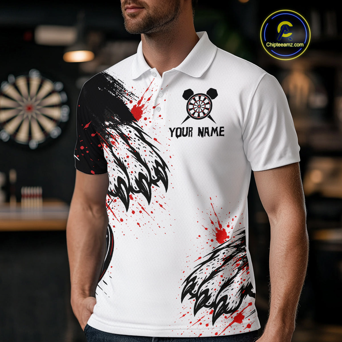 Colorful Splashed Tiger & Dartboard Men's Darts Shirt - Custom Name For Darts Jersey NYN0427