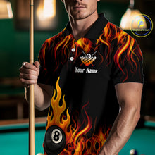 Load image into Gallery viewer, Orange 8 Ball Flame Fire Billiard Shirts For Men Custom Polo &amp; 1/4 Zip Billiard Team Jerseys TDM4012