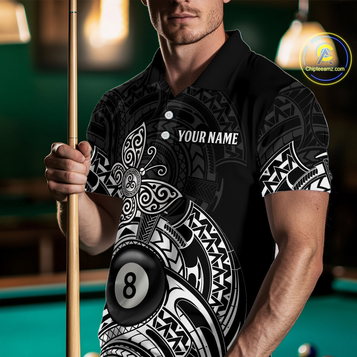 Custom White Black Tribal Butterfly Billiard Shirts For Men | 8 Ball Pool Team Jerseys TDM3987