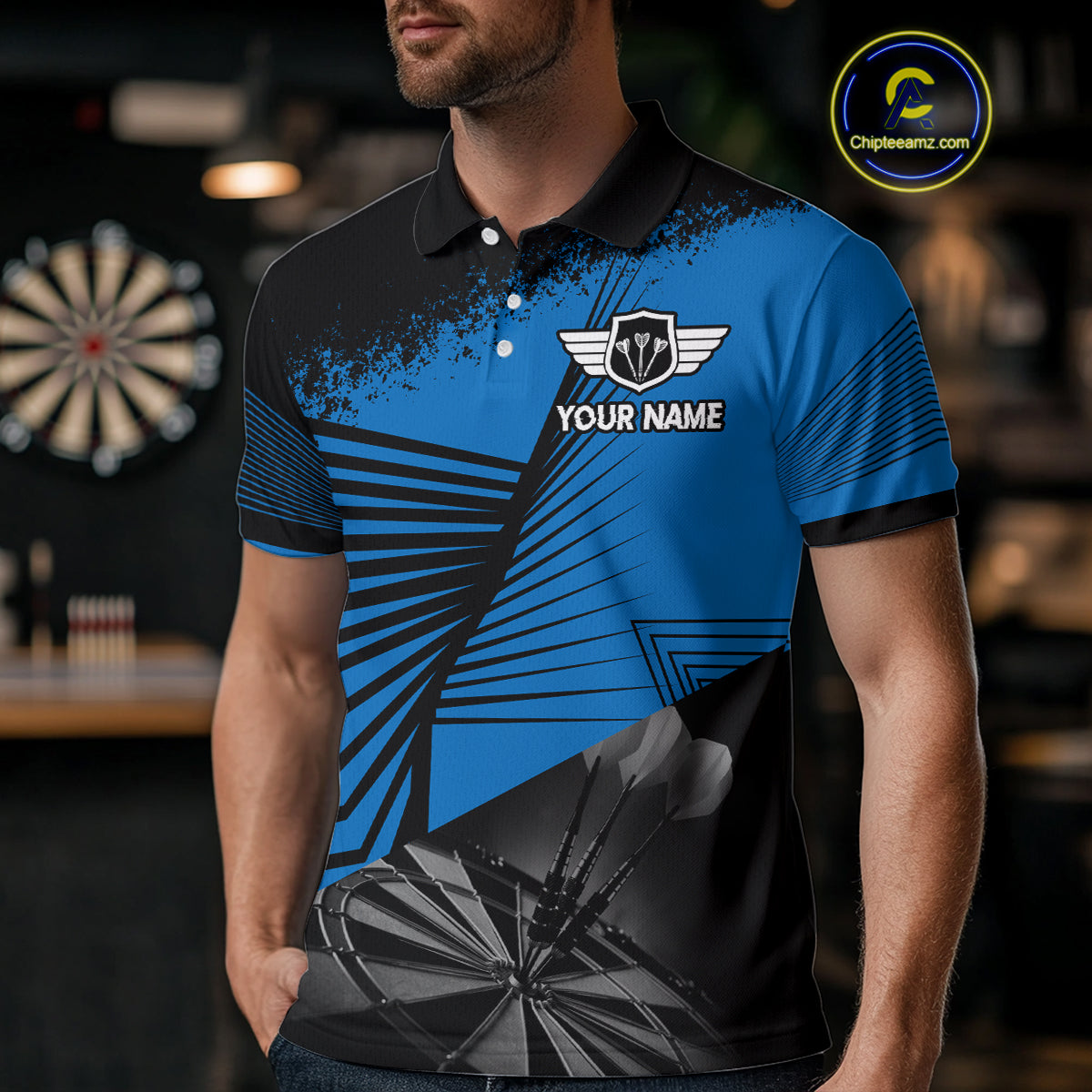 Custom Men's Darts Shirt With Silver Dart Arrows Hitting Dartboard, Darts Jersey NYN0285