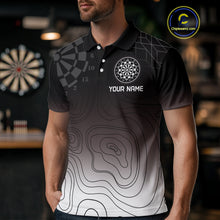 Load image into Gallery viewer, Men's Custom Dart Shirt, Darts Hitting The Bullseye With Black-To-White Gradient NYN0249