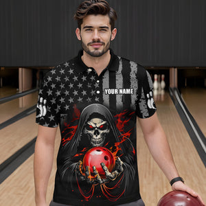 Skull Bowling Shirts Custom Name Bowling Jersey for Men Polo & Quarter Zip Team Bowling Shirts Unisex HNT04