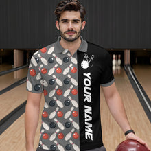 Load image into Gallery viewer, Dark Grey Bowling Pattern Custom Men Bowling Polo &amp; Quarter-Zip Shirts Bowling Team Jerseys HNT45