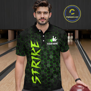 Custom Strike Green Bowling Men Bowling Shirt Polo & Quarter-Zip Bowling Team Jerseys HNT79