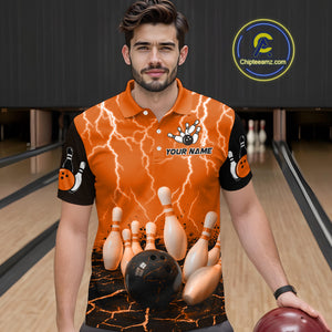 Orange Thunder Lightning & Lava Bowling Shirt for Men Women Team Bowling Jersey MBL92