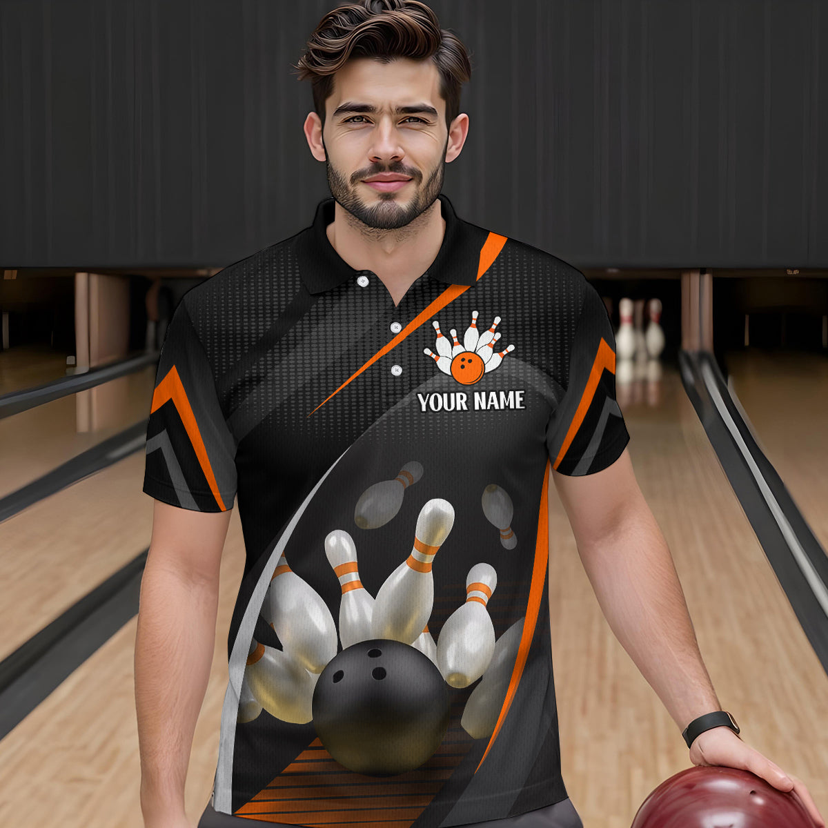 Orange Bowling Shirts for Men Women Team Custom Bowling Polo & Quarter Zip Shirt MBL71