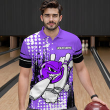 Load image into Gallery viewer, Personalized Purple Funny Crazy Bowling Shirt for Men Polo &amp; Quarter-Zip Bowling Jersey with Team HNT03