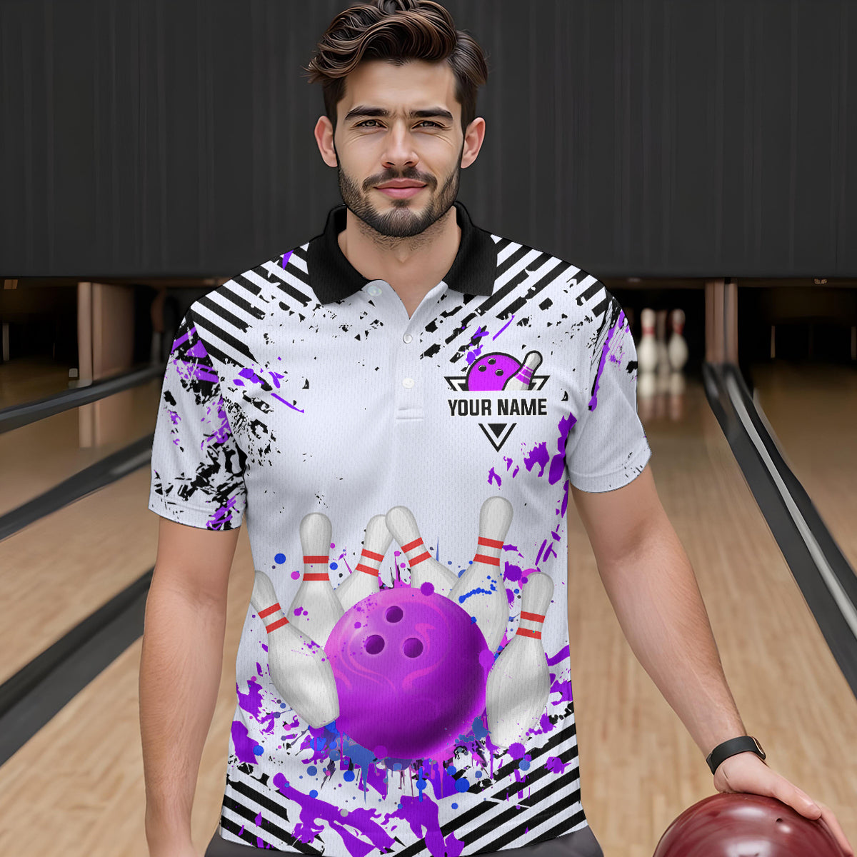 Purple Bowling Shirts Custom Watercolor Bowling Jersey for Men Women with Team Name MBL53