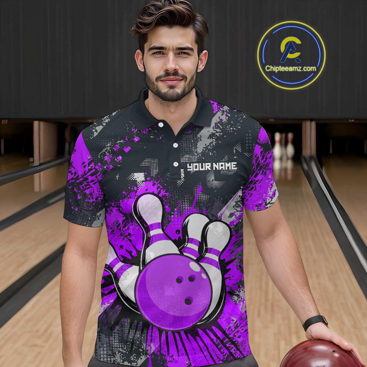 Purple Watercolor Bowling Shirts for Women Men Custom Team Bowling Polo&1/4 Zip Shirt MBL110