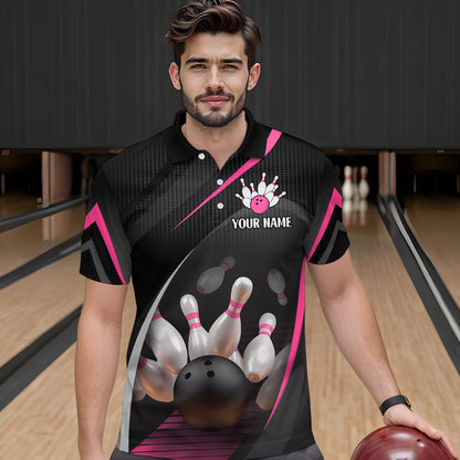Pink Bowling Shirts for Men Women Team Custom Bowling Polo & Quarter Zip Shirt MBL71