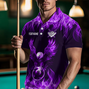 Personalized Purple Eagle Flaming 8 Ball Pool Bliiard Polo & 1/4 Zip, Billiard Shirt for Men, Billiard Team Jerseys NNT36