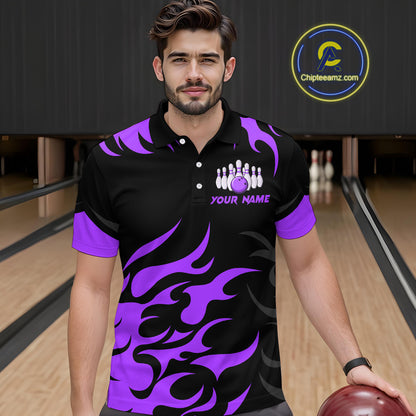 Black and Purple Flame Bowling shirts for Men Custom team bowling jerseys, mens bowling apparel NQS10269