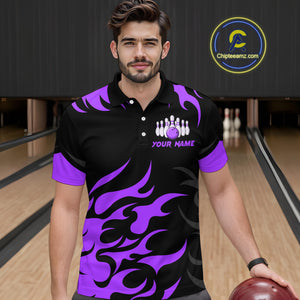 Black and Purple Flame Bowling shirts for Men Custom team bowling jerseys, mens bowling apparel NQS10269