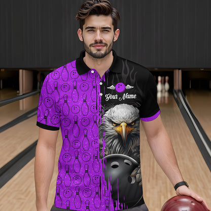 Purple Eagle Bowling Custom Men Bowling Shirt Polo & Quarter-Zip Bowling Team Jerseys HNT49