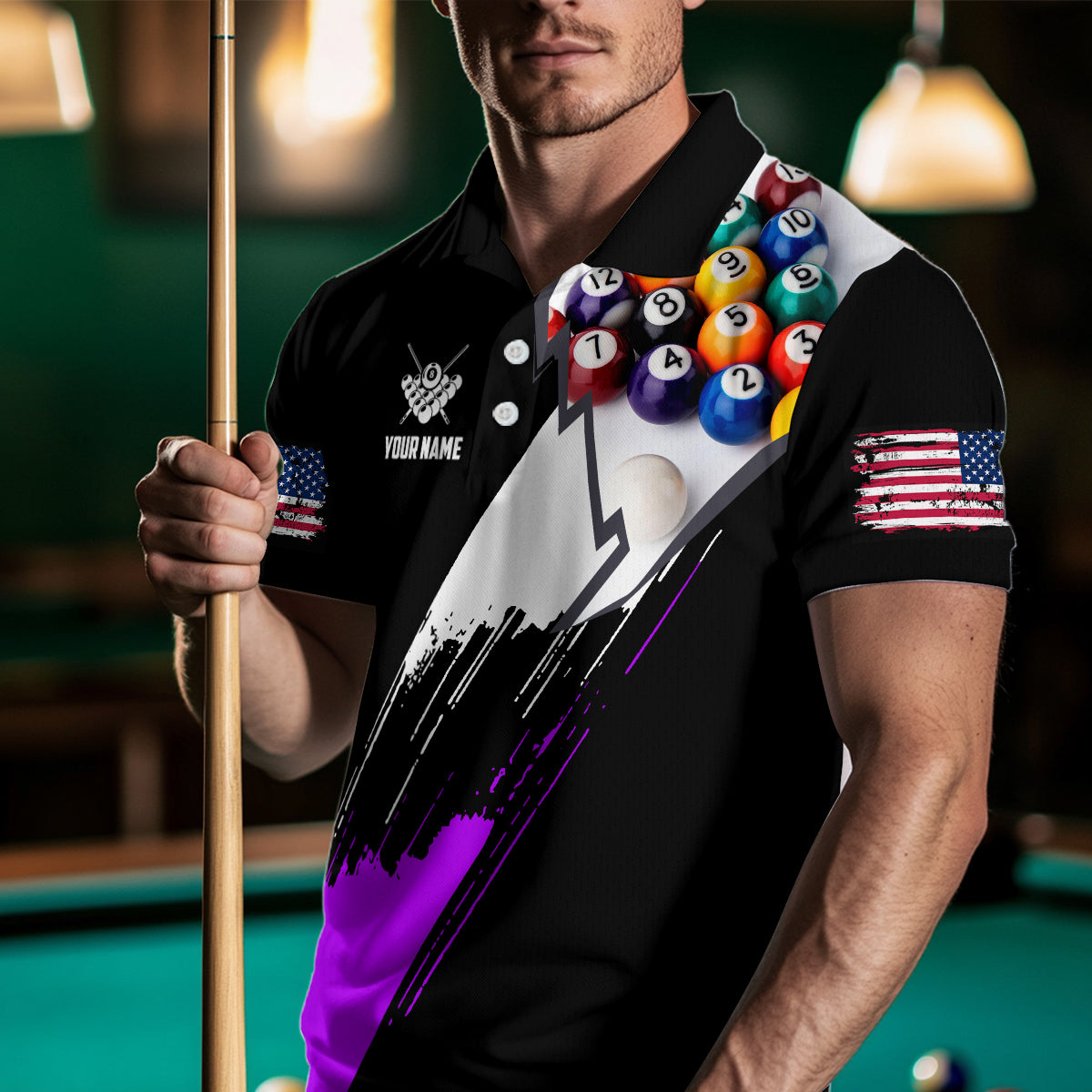 Personalized Black Purple 3D Pool Balls Billiard Shirts For Men Custom Team 8 Ball Billiard Jerseys TDM3576
