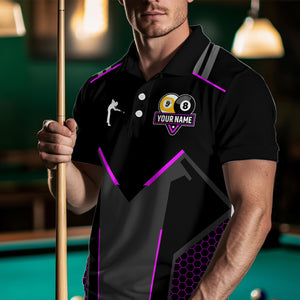 Personalized Billiard 8 Ball & 9 Ball Pool Polo, 1/4 Zip For Men Custom Team Billiard Jersey|Purple TDM3582