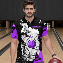 Load image into Gallery viewer, Custom Purple Butterflies Bowling Shirt for Men Women Team Bowling Polo&amp;Quater Zip MBL76