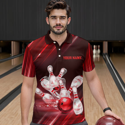 Custom Red Bowling Jersey for Men Bowling Team Shirts Bowling Uniform Polo & 1/4 Zip HNT162